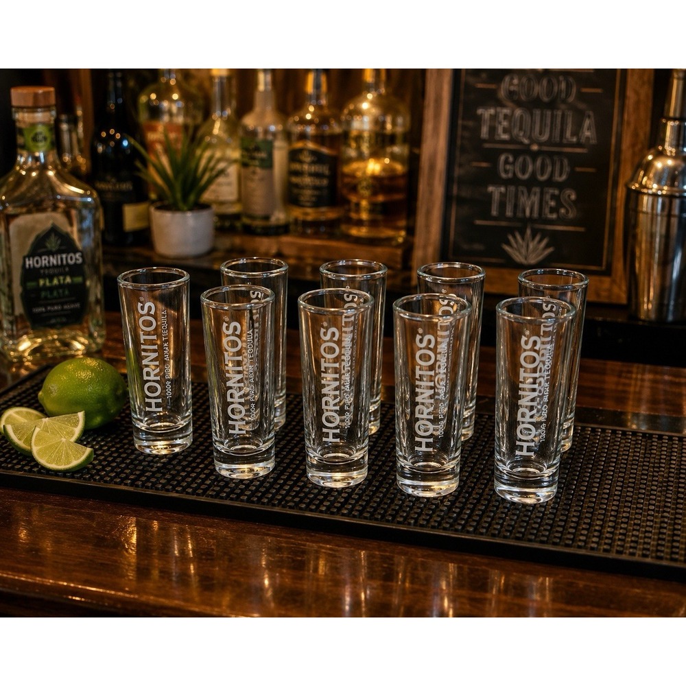 Hornitos Tequila Tall Shot Shooter Glasses Set of 8 100% Puro Agave Barware